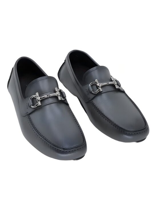 Ferragamo Driver Parigi Gancini Plaque Gray Loafer Size 9EE